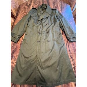 Vtg US Military Army Sz Small Belted Green Trench Coat Unisex Wool Liner